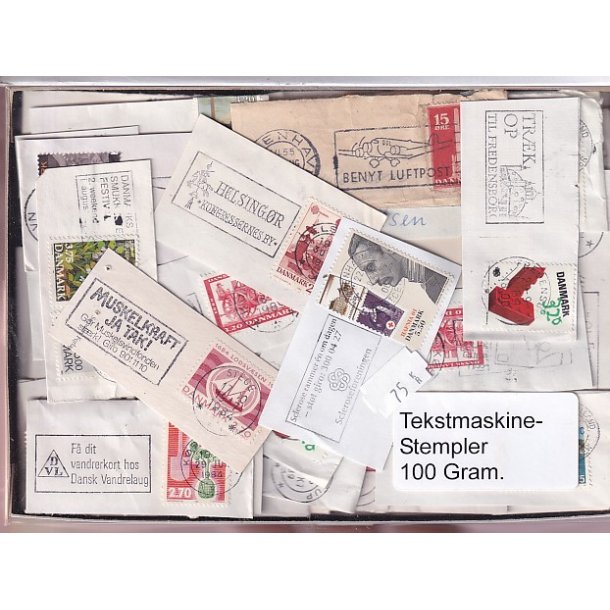 Danmark Tekstmaskinestempelafklip 100 gram.