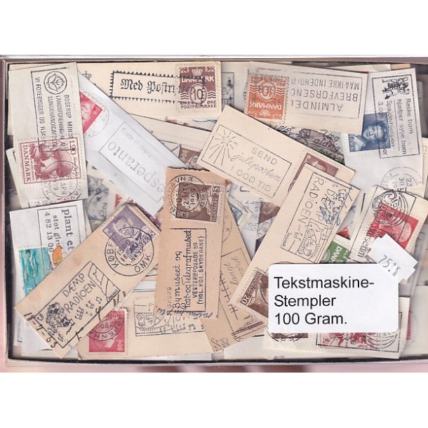 Danmark Tekstmaskinestempelafklip 100 gram.