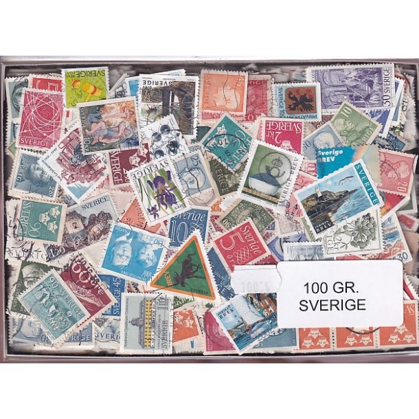 Sverige Dubletparti 100 gram afvaskede frimrker.