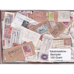 Danmark Tekstmaskinestempelafklip 100 gram.