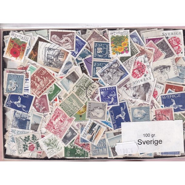 Sverige Dubletparti 100 gram afvaskede frimrker.
