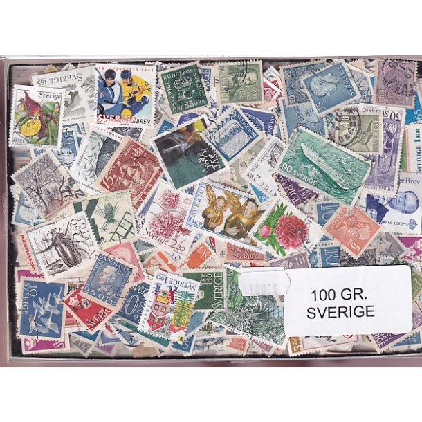 Sverige Dubletparti 100 gram afvaskede frimrker.