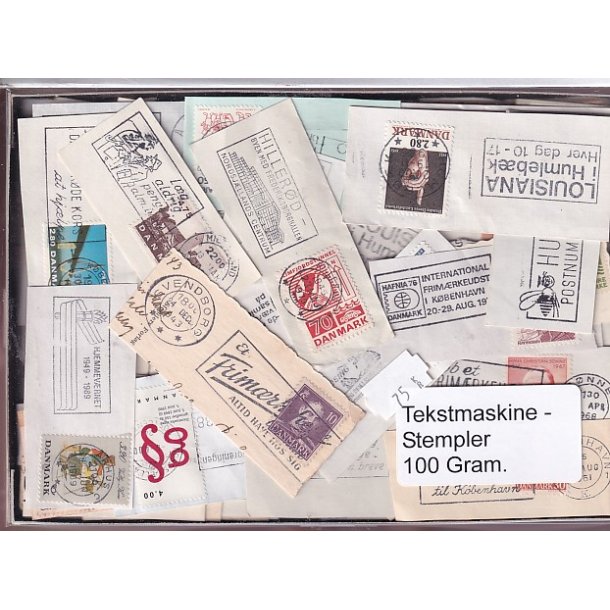 Danmark Tekstmaskinestempelafklip 100 gram.