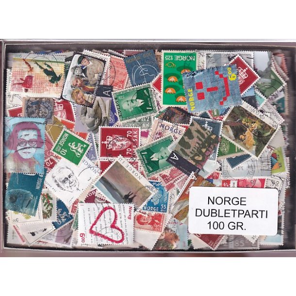 Norge Dubletparti 100 gram afvaskede frimrker.