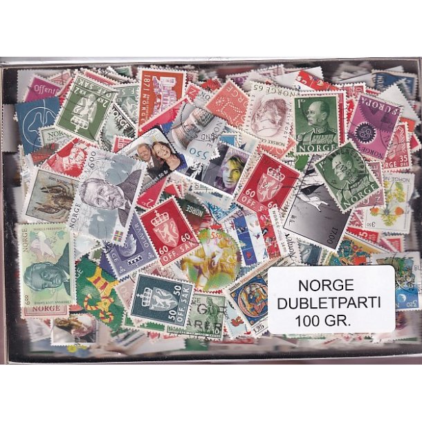 Norge Dubletparti 100 gram afvaskede frimrker.