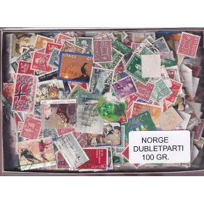 Norge Dubletparti 100 gram afvaskede frimrker.