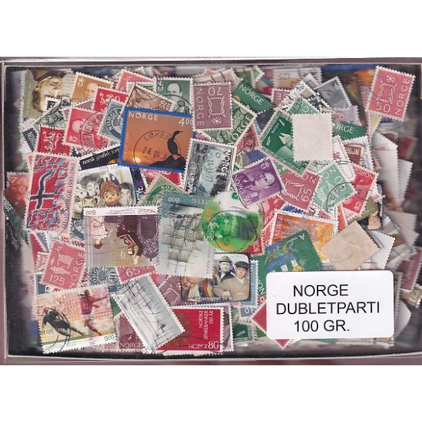 Norge Dubletparti 100 gram afvaskede frimrker.
