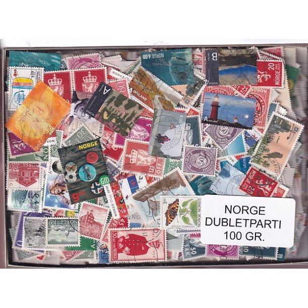 Norge Dubletparti 100 gram afvaskede frimrker.
