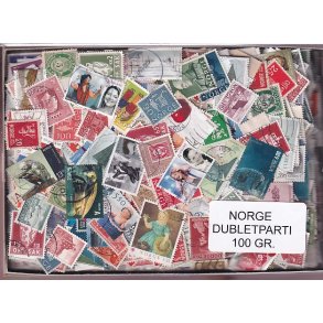 Norge Dubletparti 100 gram afvaskede frimrker.