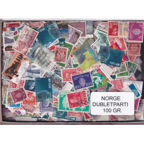 Norge Dubletparti 100 gram afvaskede frimrker.