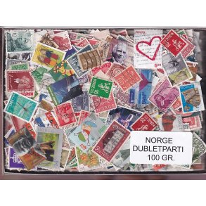 Norge Dubletparti 100 gram afvaskede frimrker.