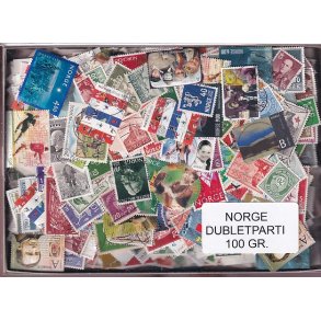 Norge Dubletparti 100 gram afvaskede frimrker.