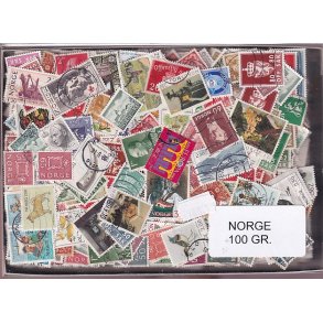 Norge Dubletparti 100 gram afvaskede frimrker.