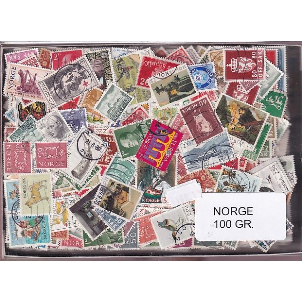 Norge Dubletparti 100 gram afvaskede frimrker.
