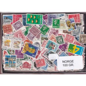 Norge Dubletparti 100 gram afvaskede frimrker.