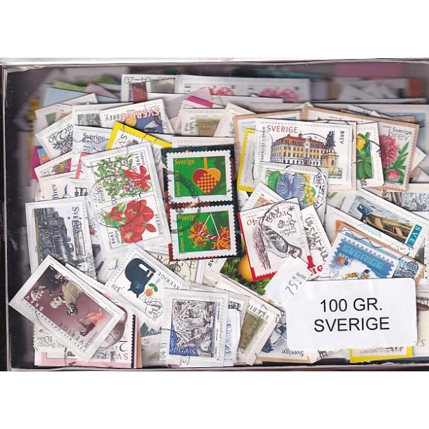 Sverige 100 g. T�t enkeltklip, mange m�rker.