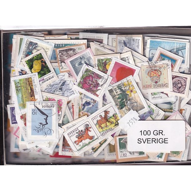 Sverige 100 g. Tt enkeltklip, mange mrker.