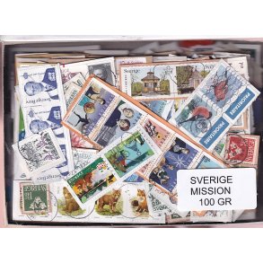 Sverige Mission - 100 g. T�t enkeltklip, mange m�rker.