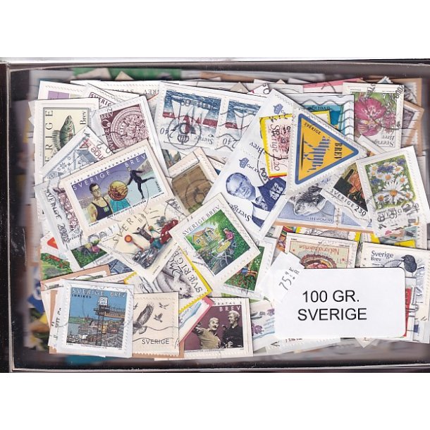 Sverige 100 g. T�t enkeltklip, mange m�rker.