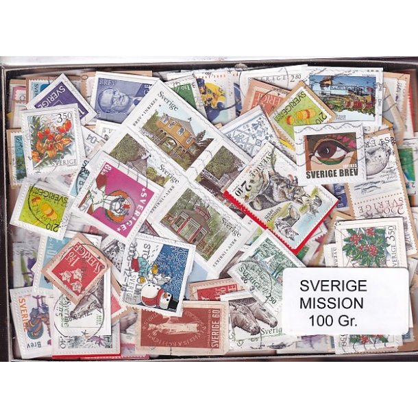 Sverige Mission - 100 g. T�t enkeltklip, mange m�rker.