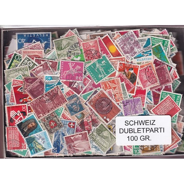 Schweiz Dubletparti - 100 gram afvaskede frimrker.