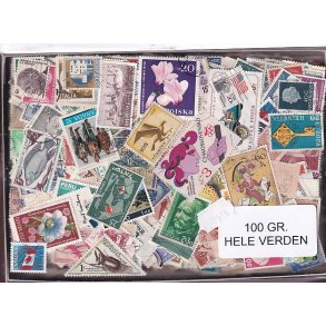 Hele Verden - Dubletparti 100 gram afvaskede frimrker