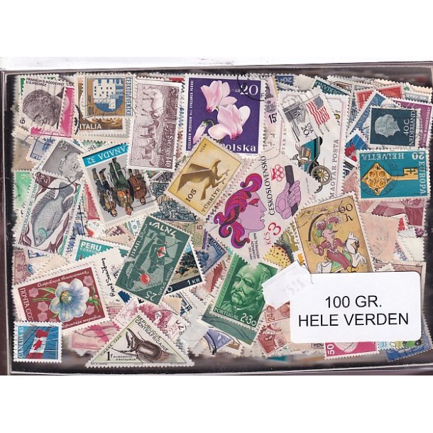 Hele Verden - Dubletparti 100 gram afvaskede frimrker