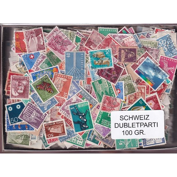 Schweiz Dubletparti - 100 gram afvaskede frimrker.