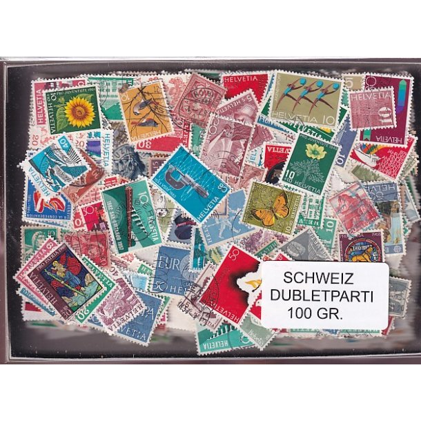 Schweiz Dubletparti - 100 gram afvaskede frimrker.