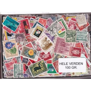 Hele Verden - Dubletparti 100 gram afvaskede frimrker