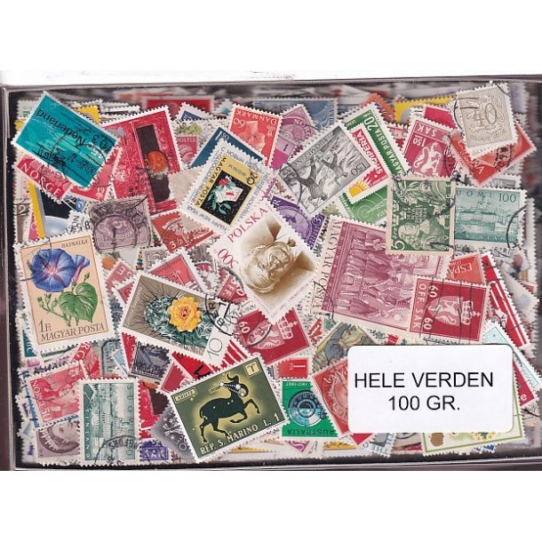 Hele Verden - Dubletparti 100 gram afvaskede frimrker
