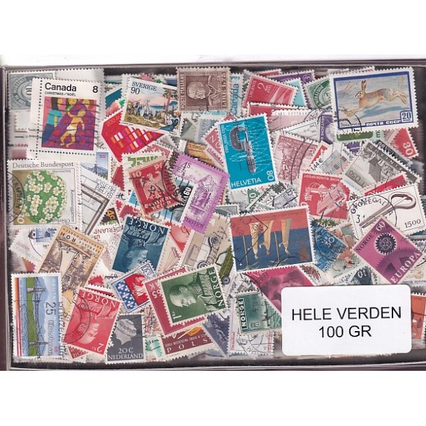 Hele Verden - Dubletparti 100 gram afvaskede frimrker