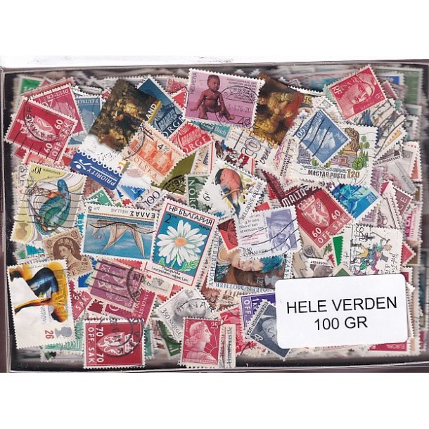 Hele Verden - Dubletparti 100 gram afvaskede frimrker