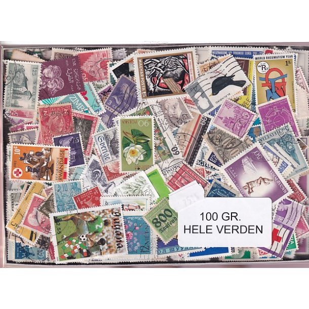 Hele Verden - Dubletparti 100 gram afvaskede frimrker