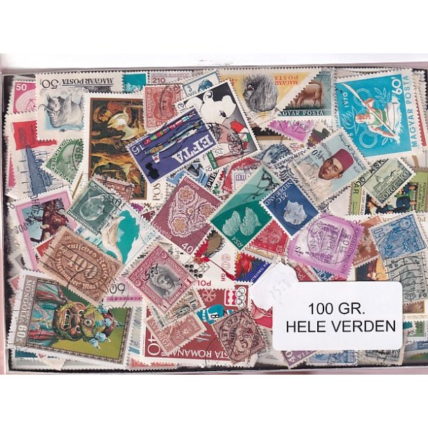 Hele Verden - Dubletparti 100 gram afvaskede frimrker