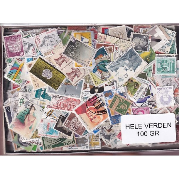 Hele Verden - Dubletparti 100 gram afvaskede frimrker