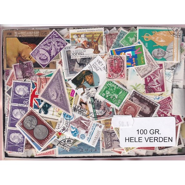 Hele Verden - Dubletparti 100 gram afvaskede frimrker