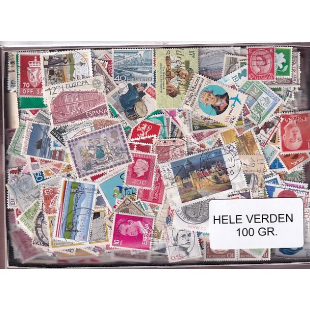 Hele Verden - Dubletparti 100 gram afvaskede frimrker