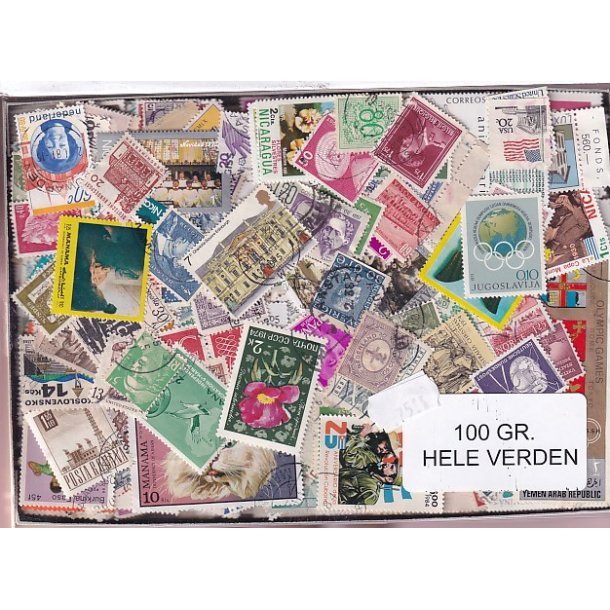 Hele Verden - Dubletparti 100 gram afvaskede frimrker
