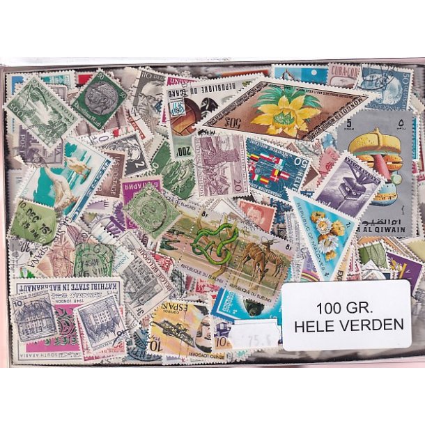 Hele Verden - Dubletparti 100 gram afvaskede frimrker