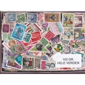 Hele Verden - Dubletparti 100 gram afvaskede frimrker
