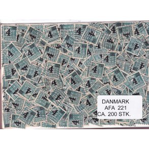 Danmark 200 stk Afa 221 Stemplet/ustemplet.