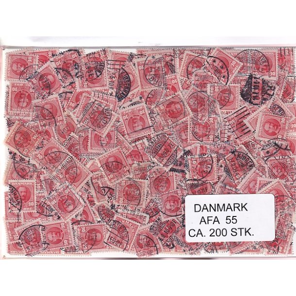 Danmark 200 stk Afa 55 Stemplet/ustemplet.