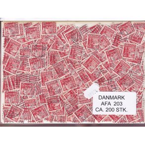 Danmark 200 stk Afa 203 Stemplet/ustemplet.
