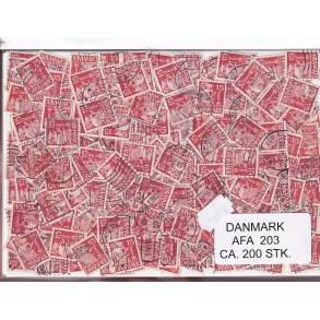 Danmark 200 stk Afa 203 Stemplet/ustemplet.