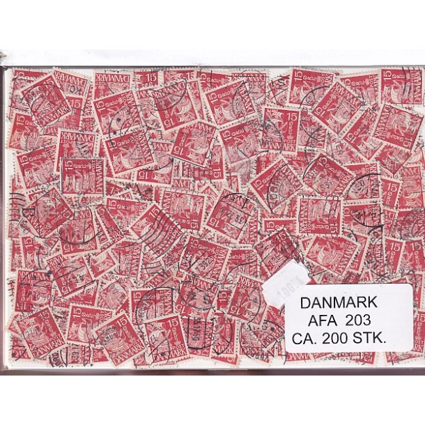 Danmark 200 stk Afa 203 Stemplet/ustemplet.