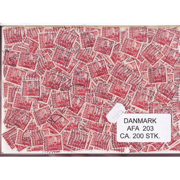 Danmark 200 stk Afa 203 Stemplet/ustemplet.