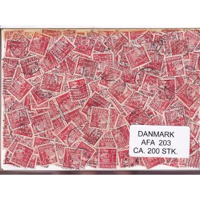 Danmark 200 stk Afa 203 Stemplet/ustemplet.