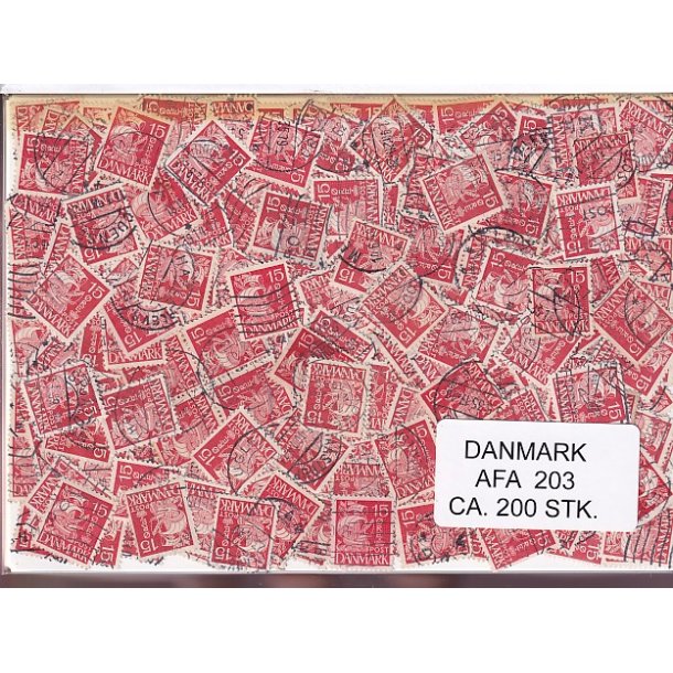 Danmark 200 stk Afa 203 Stemplet/ustemplet.
