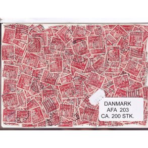 Danmark 200 stk Afa 203 Stemplet/ustemplet.